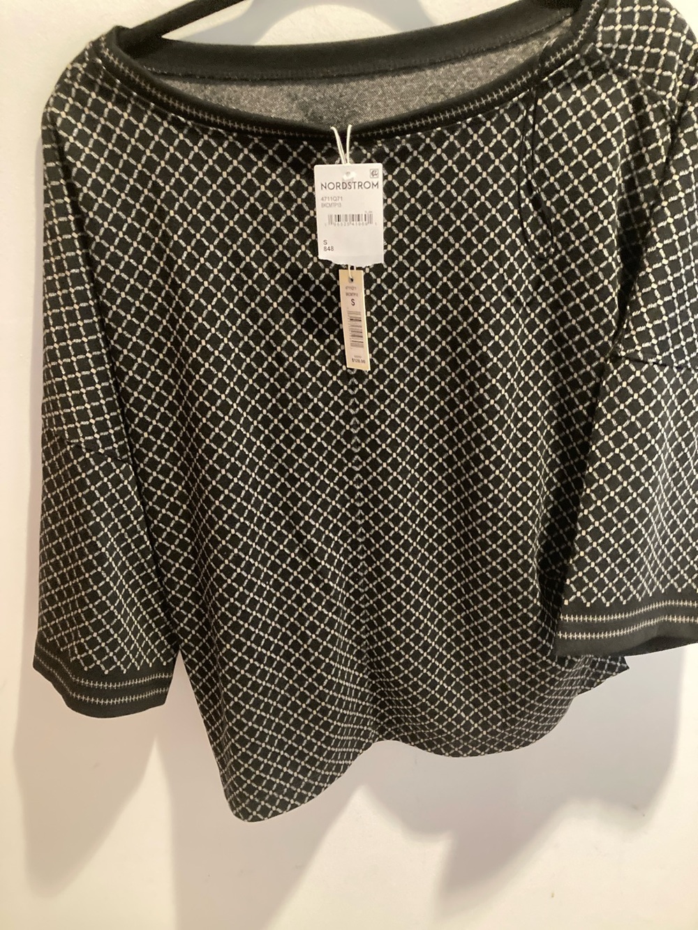 Nordstrom Black and WhiteLattice-Print Knit Top NWT. Size small